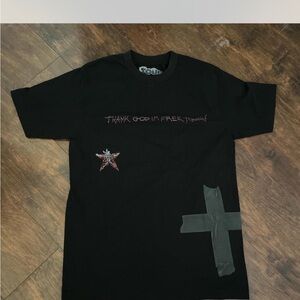 Black Graphic T-Shirt with Star and Cross Design